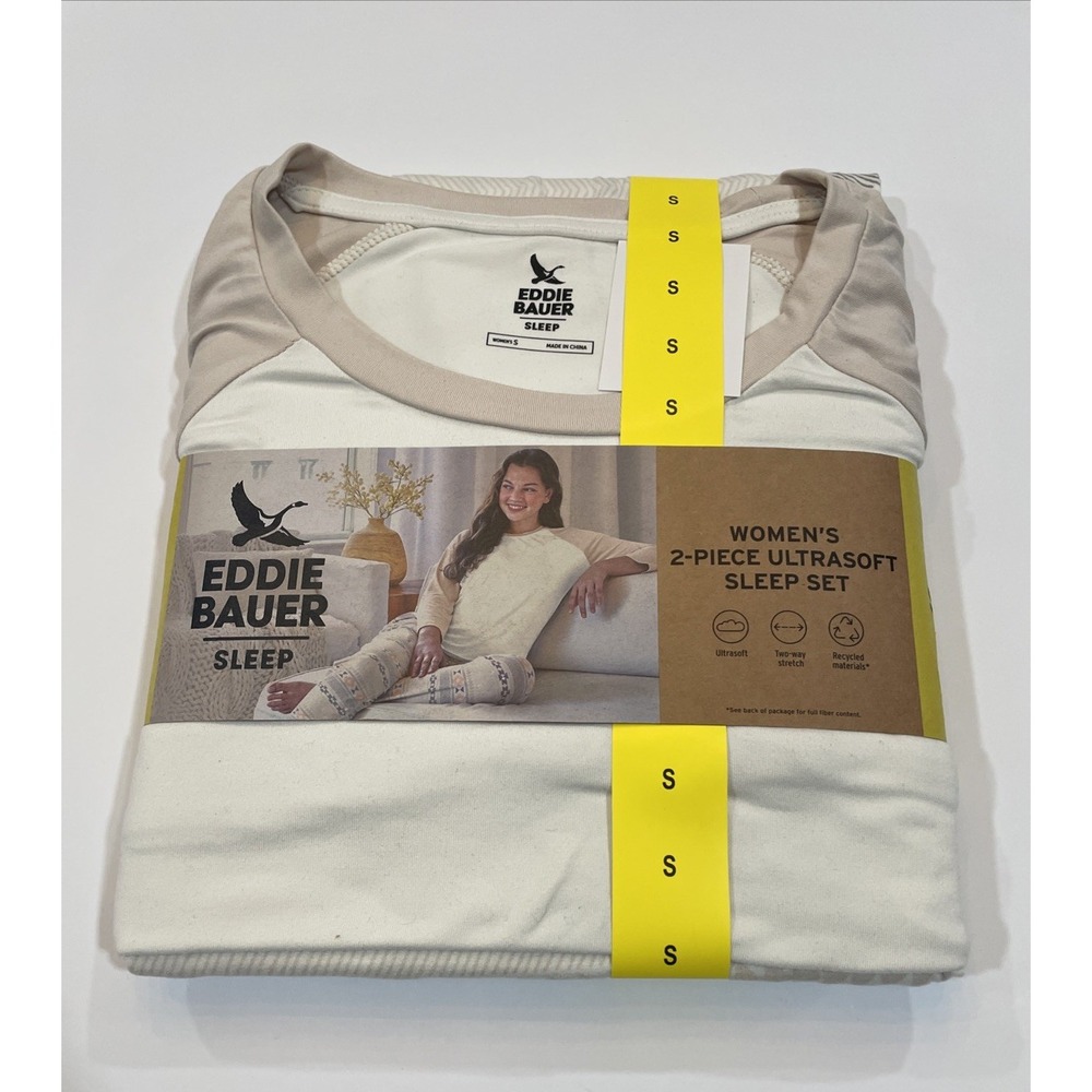 Eddie Bauer Women's 2 Piece Ultra Soft Sleep Pajama Lounge Set, Tan, Small